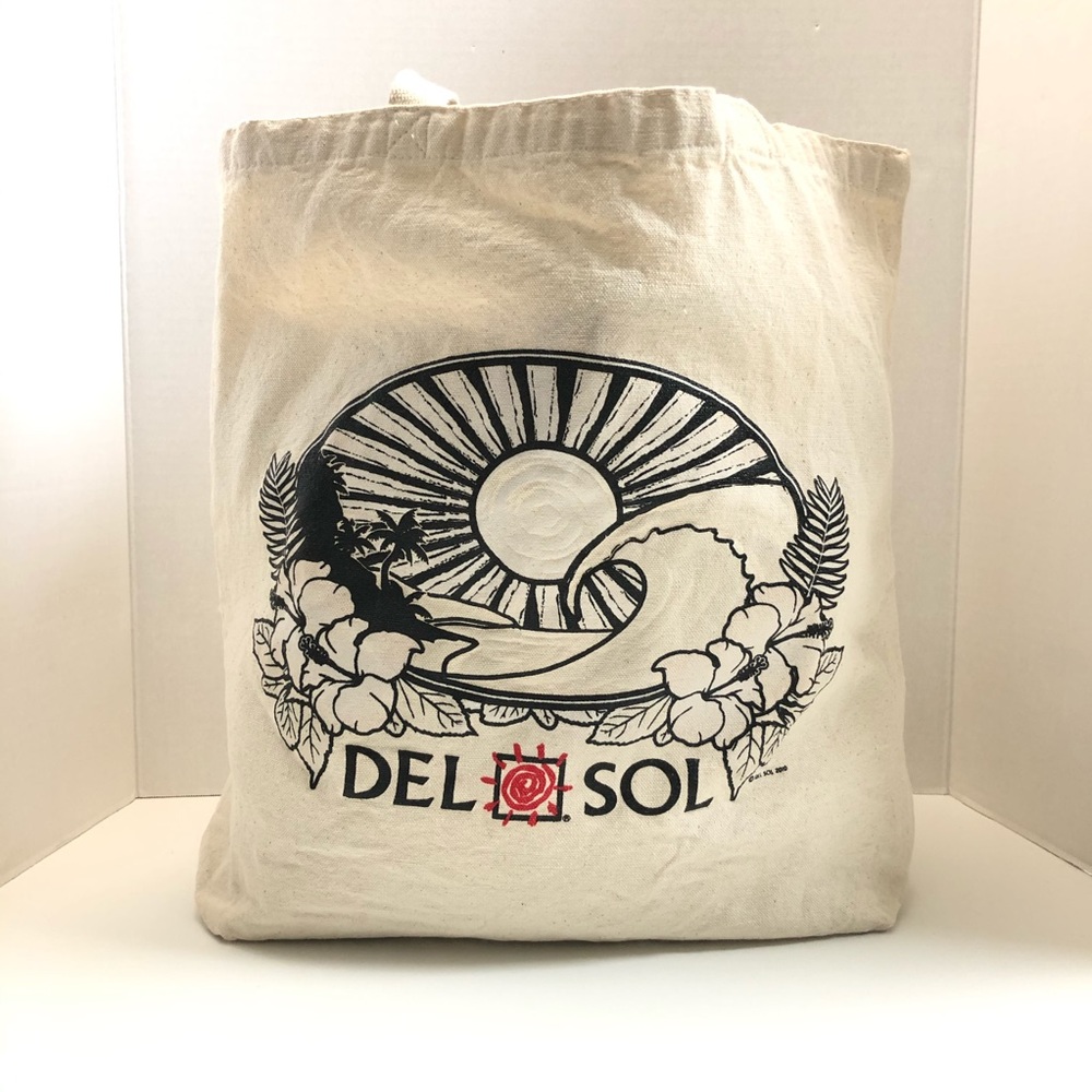 Del Sol Tote Canvas Hawaiian Flower Sun Wave Color Changing Sun Rainbow Y2K